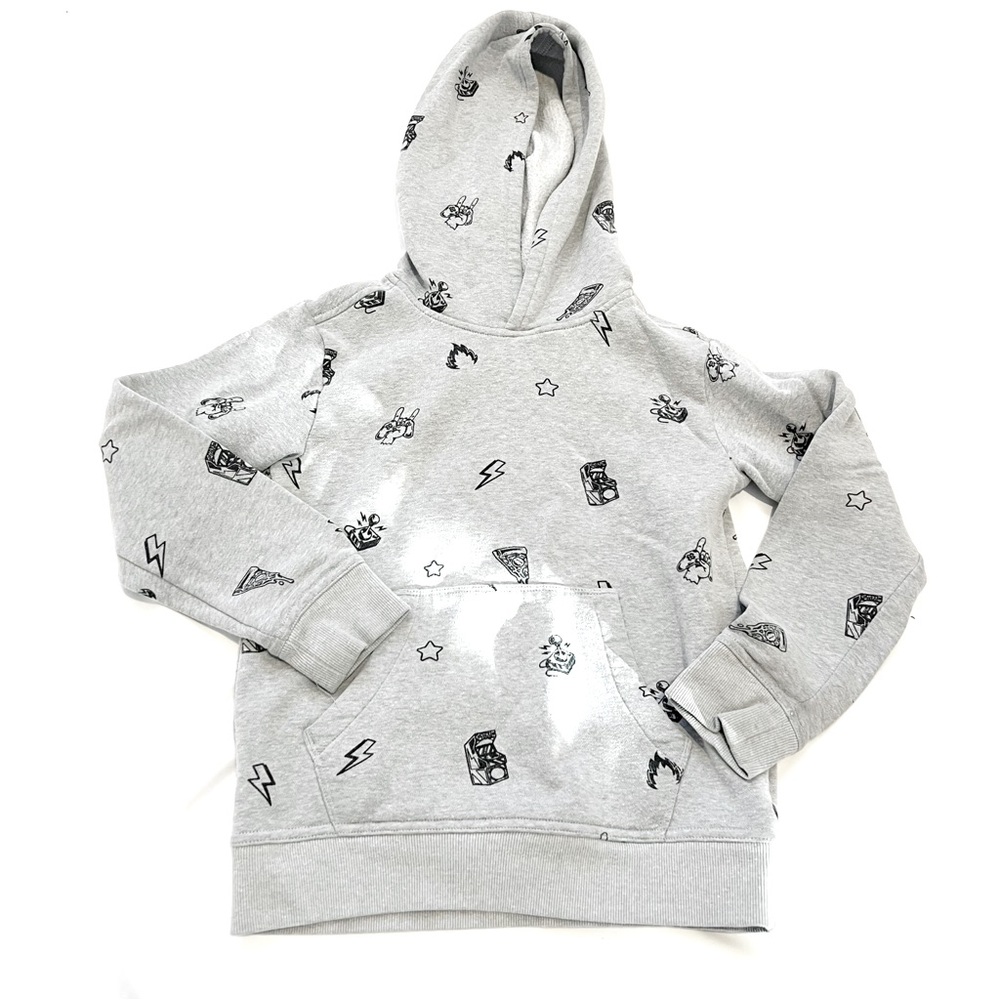 Boys Gray Hooded Graphic Print Sweatshirt Size Small